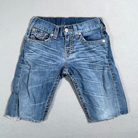 True Religion Denim Cut-Off Shorts Men 28‎ USA Whiskered Joey Straight - Picture 1 of 11
